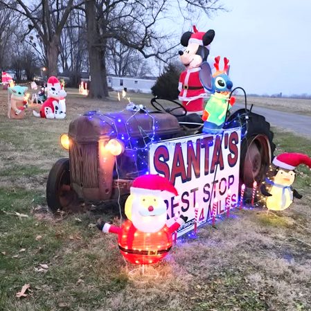 North Greene Junior High student David Cook repurposed the sign that his great-grandfather used for decades to denote Santa’s Rest Stop in Walkerville. Following the passing of Ed Caskey, all of his Christmas items were sold and Cook, 12, decided three years ago to carry on Caskey’s holiday tradition. Now, the pre-teen is hoping the community will help him by donating their unwanted Christmas items to help him grow his Christmas collection. (Submitted photo)